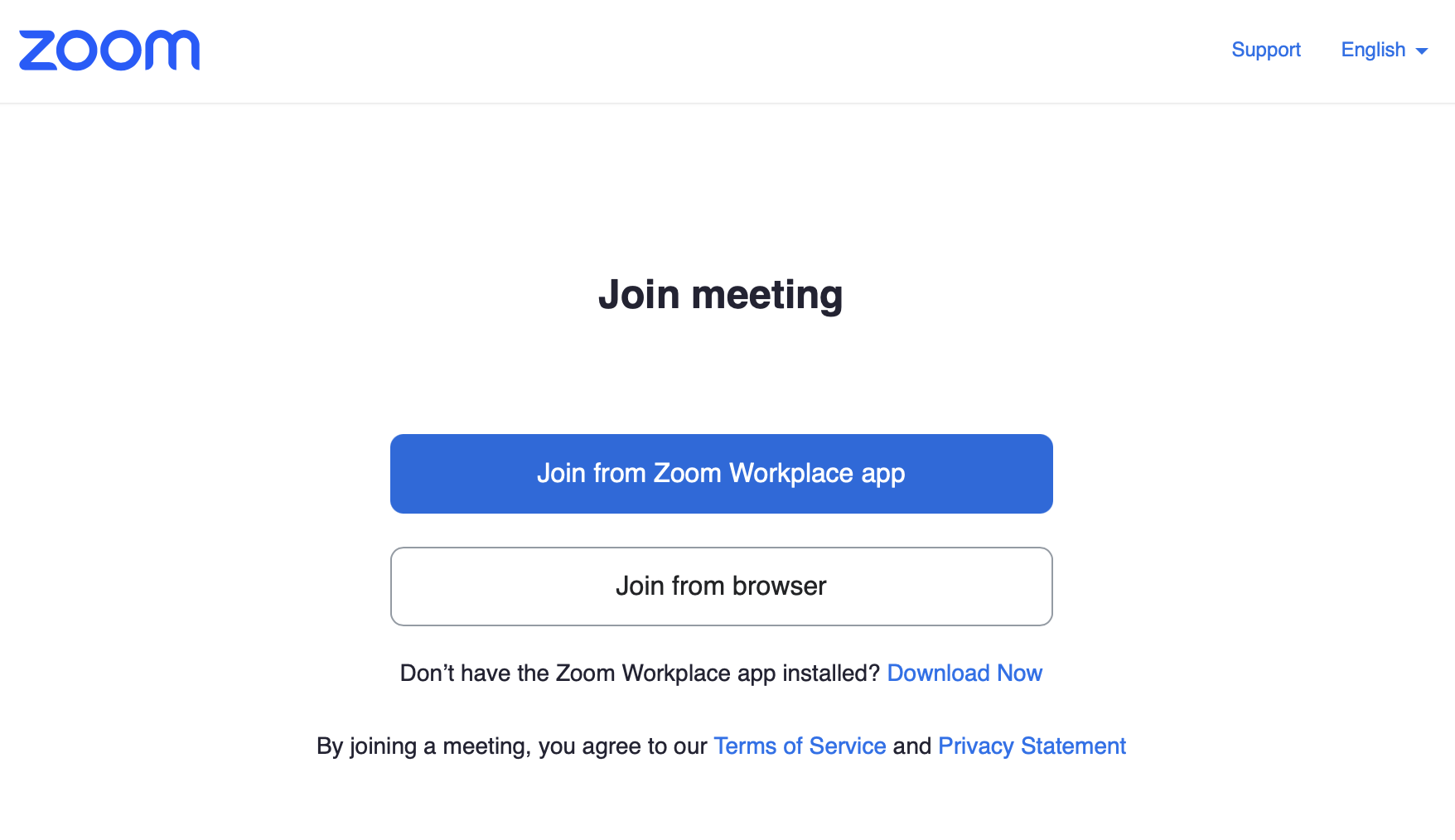 Join Meeting on Zoom screen 