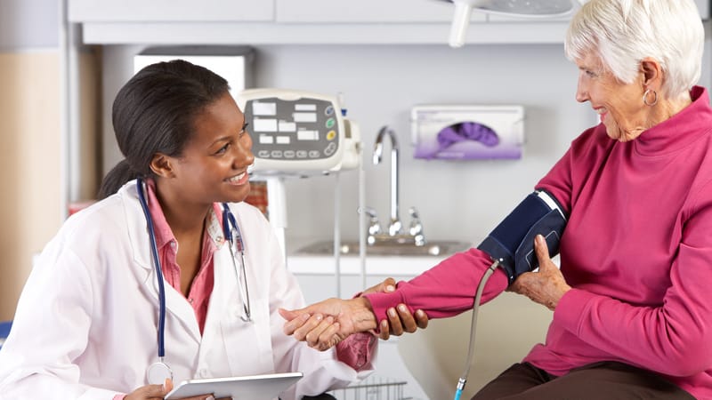 Senior woman choosing a primary care physician