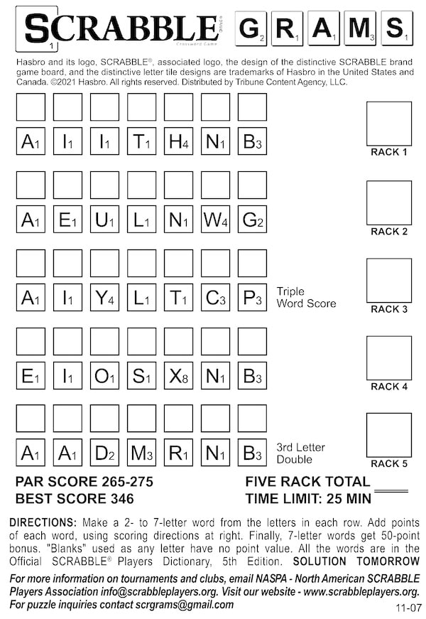 Take on the Scrabble Grams puzzle to improve your Scrabble game, to challenge your mind, or just for fun. Scrabble Grams #2 for Seniors Guide