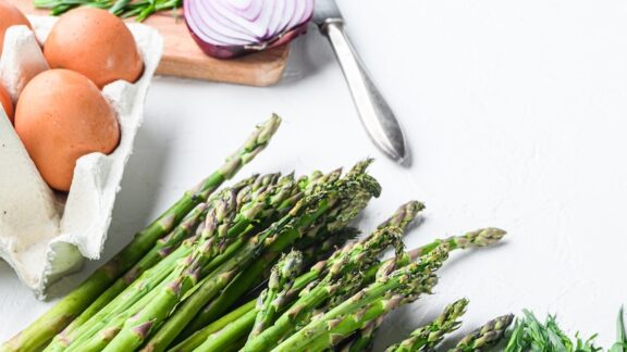 Asparagus, eggs, and onions: ingredients for spring egg casserole