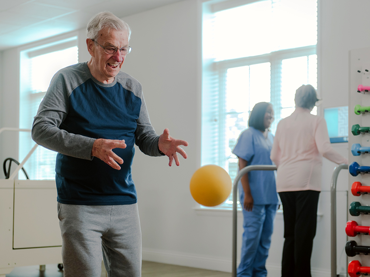 Shoreland Health Care and Retirement Center Senior Man with Rehab Ball