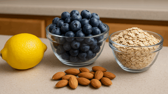 Ingredients ready for lemon blueberry oatmeal bars.