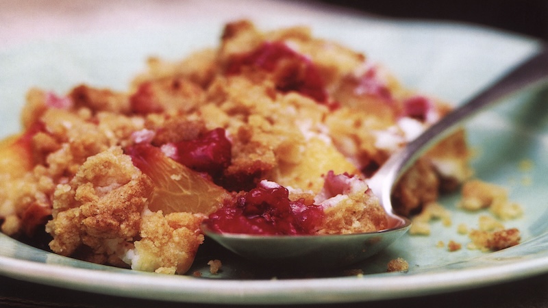 A yummy summer fruit crisp.