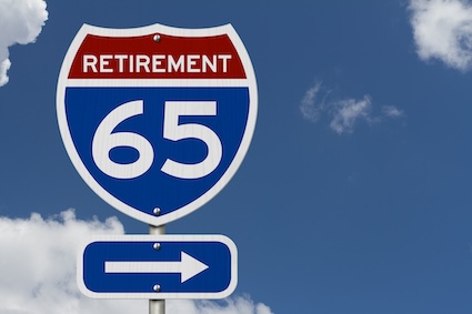 a sign that says retirement and 65 below. It looks like a highway sign but it's not lol.