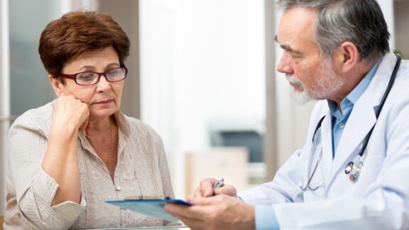 Woman at doctor's office.