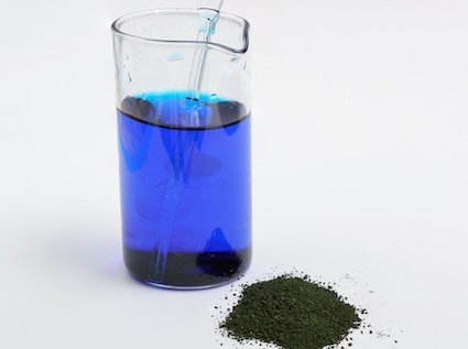 Methylene blue and water in a flask