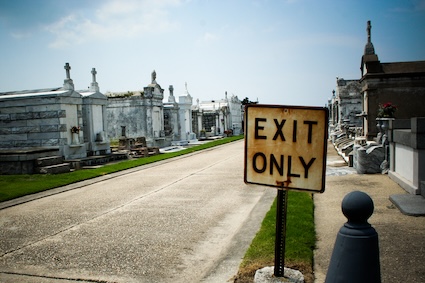 Death humor: A cemetery with an "exit only" sign. By Atomazul