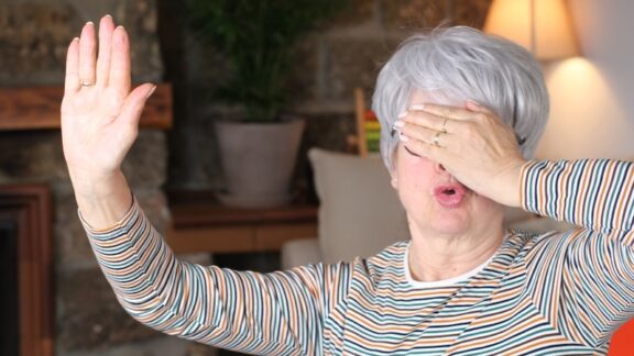 Woman embarrassed by her husband's appearance after his illness.