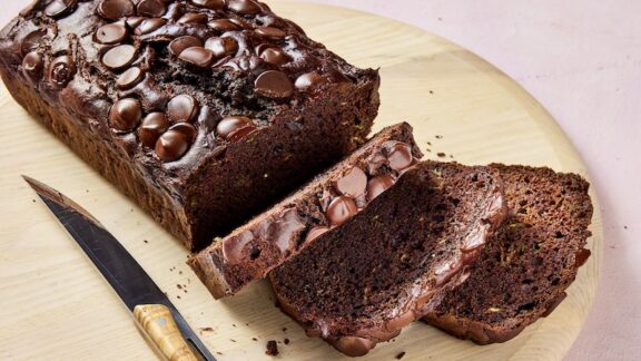 Sliced up chocolate zucchini bread