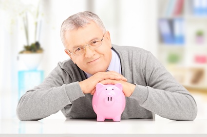 A man protecting his piggy bank.