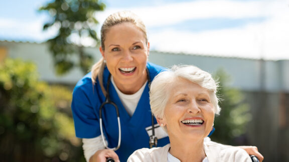 LiveWell Home Care Senior Lady in Wheelchair with Nurse