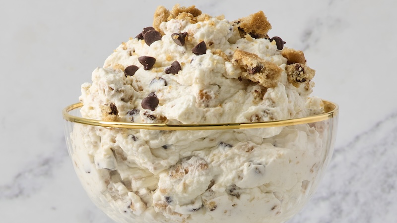 Chocolate chip cookie fluff in a bowl.