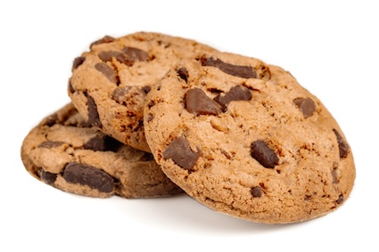 Three chocolate chip cookies, which have similar flavors to chocolate chip cookie fluff.