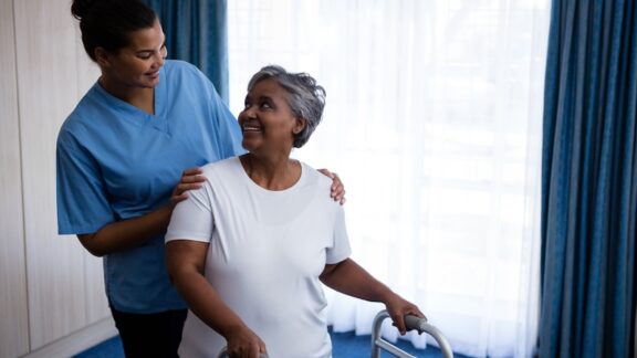 A woman at a friendly nursing home, which may soon be short staffed due to the big beautiful bill.