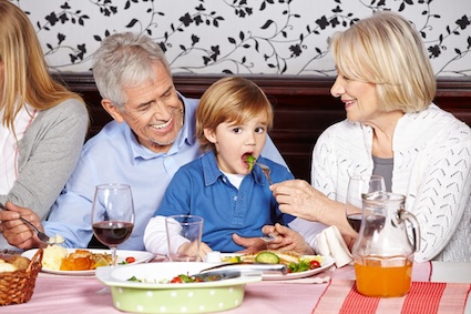 A family with a widow mom's beau at Thanksgiving dinner.