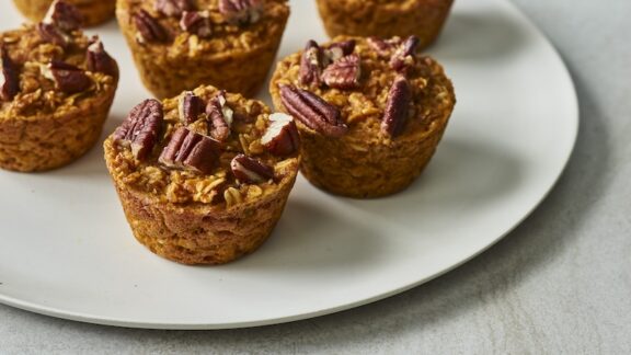 Pumpkin oatmeal muffins on a plate