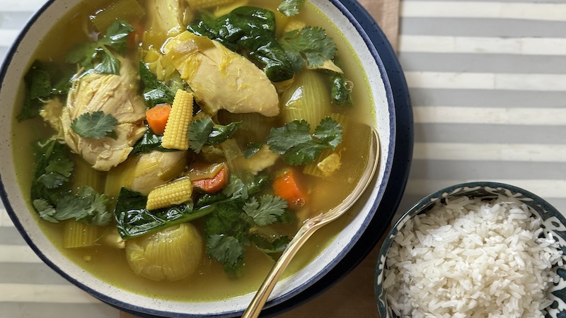Bowl of chicken and lemongrass soup