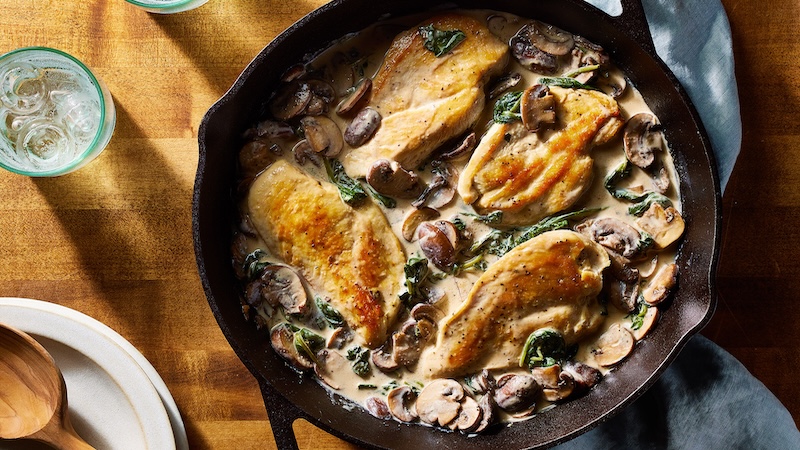 Creamy chicken skillet recipe in a pan