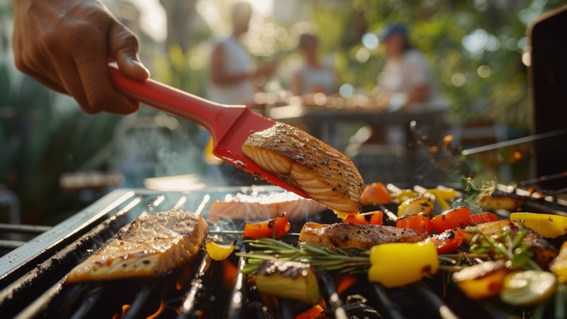 grilling is a method for healthier cooking, seems here with grilled salmon and vegetables Image by Ybutor