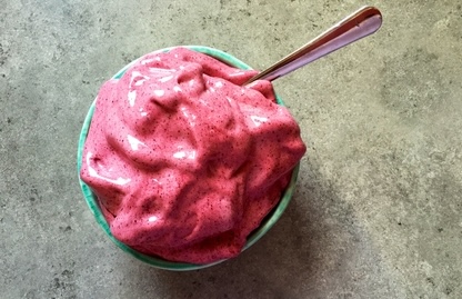 A sherbert frozen yogurt, a great healthy way to satisfy your sweet tooth.