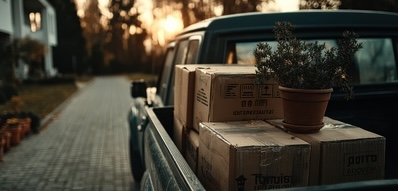 Pick-up truck with moving boxes. Life goes on!