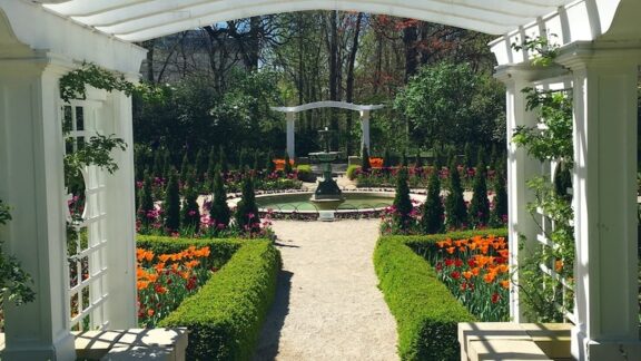 Garden trellis at the Indianapolis Museum of Art, an urban oasis and one of the quiet corners of Indiana. Image by James Kirkikis.