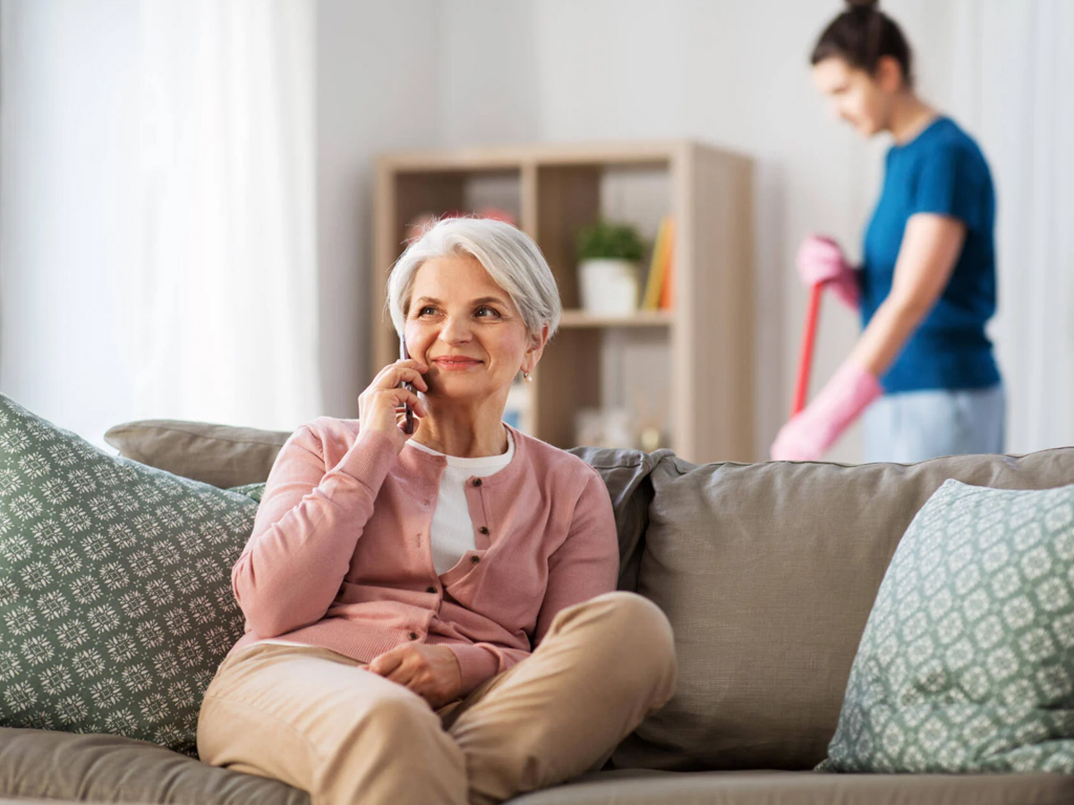 Elm Park Estates Lady on Phone Relaxing