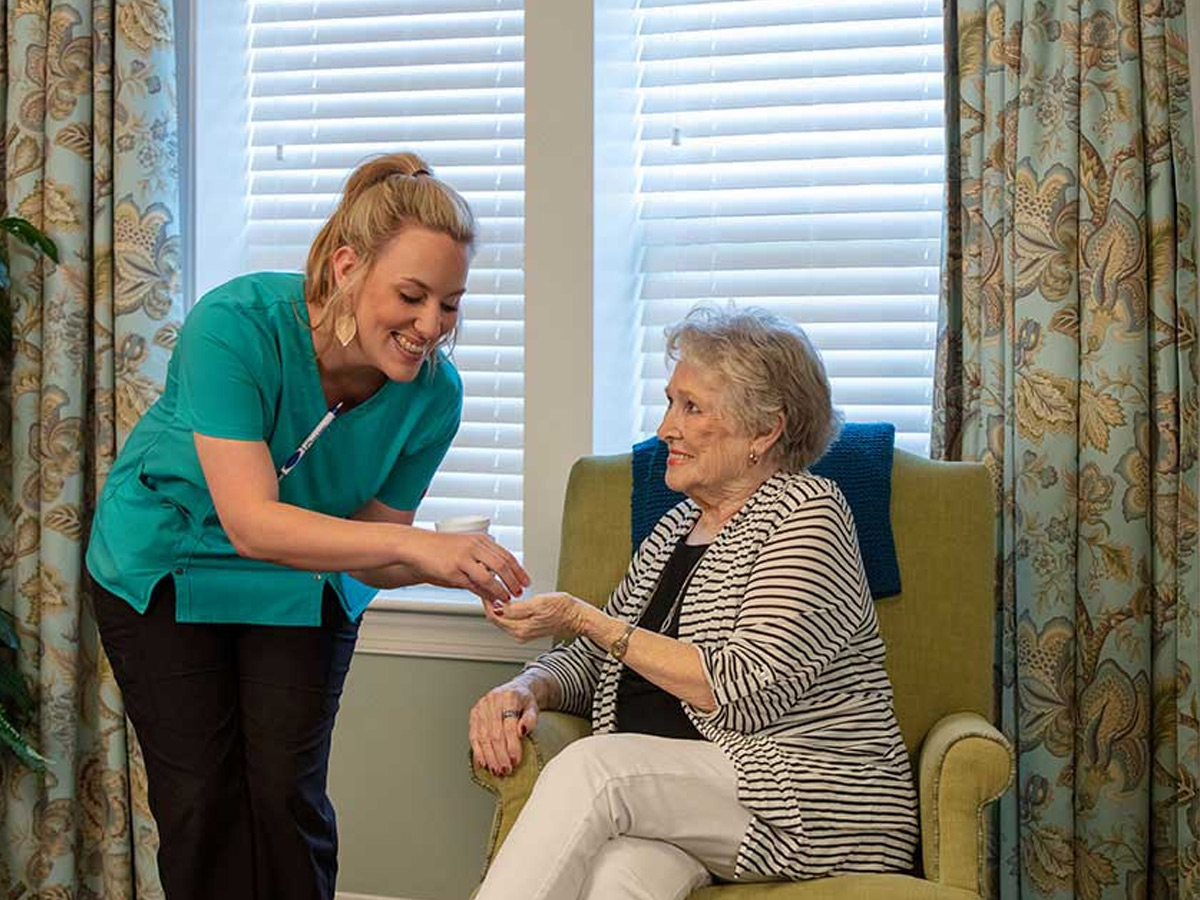 The Terrace of Brightmore of South Charlotte Caregiver with Lady
