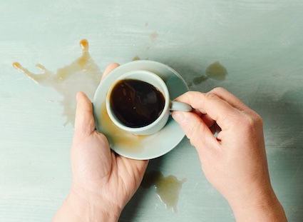 A cup of spilled coffee.