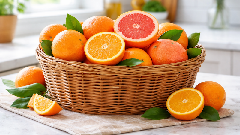 Oranges in a basket ready for a citrus salad.