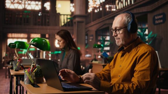 Seniors at a library taking advantage of lifelong learning.