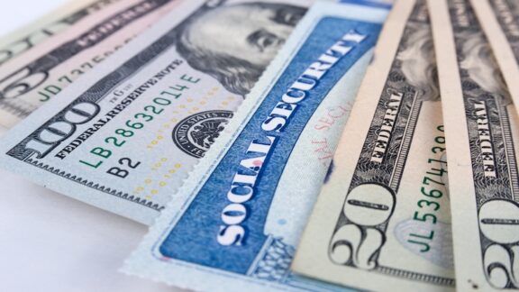 Dollar bills representing social security benefits.