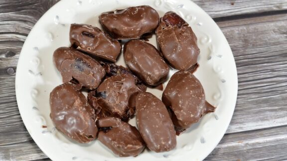 Chocolate almond dates on a plate