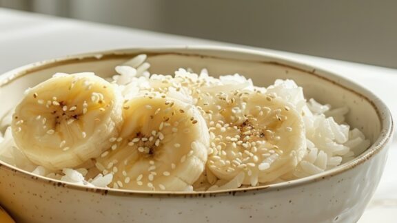 Banana slices and rice, part of the BRAT diet