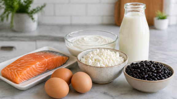 6 ways to get more protein: salmon, eggs, cottage cheese, ultra-filtered milk, black beans, Greek yogurt