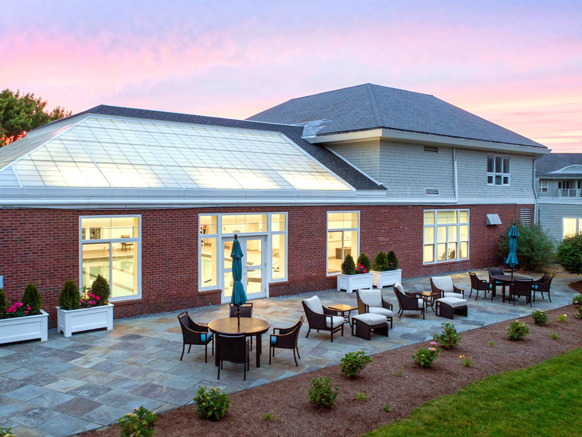 Maplewood at Mayflower Place Outdoor Patio at Dusk