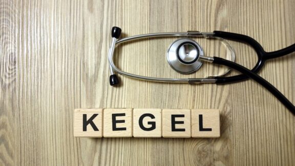 kegel exercises word and a stethoscope.
