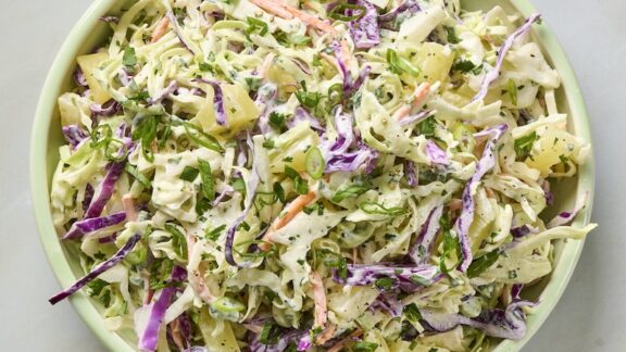 A delicious bowl of pineapple coleslaw