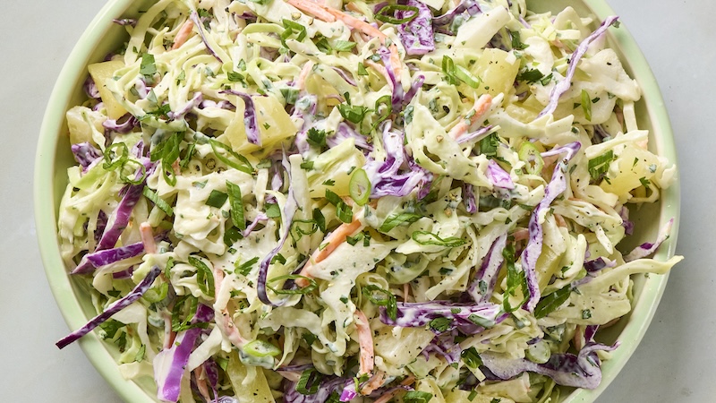 A delicious bowl of pineapple coleslaw