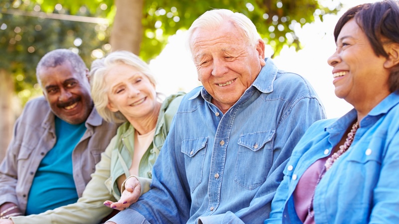Four senior friends happy in "rewirement," aka retirement