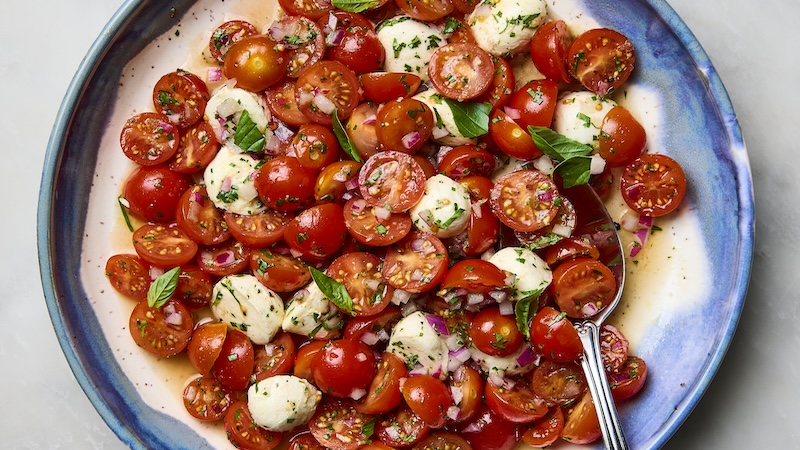 A delicious cherry tomato salad in a bowl
