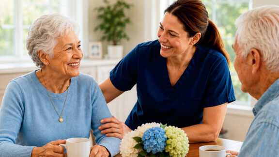 Caregiver with senior couple
