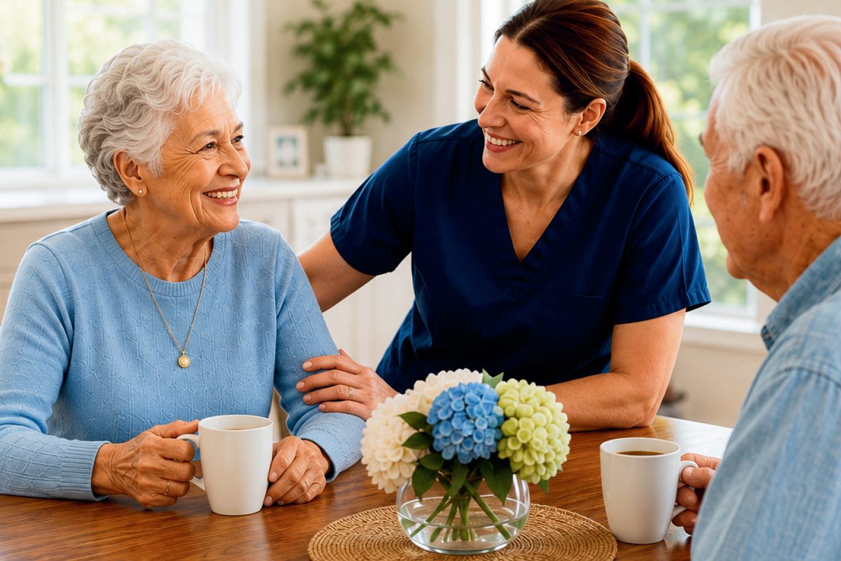 Caregiver with senior couple