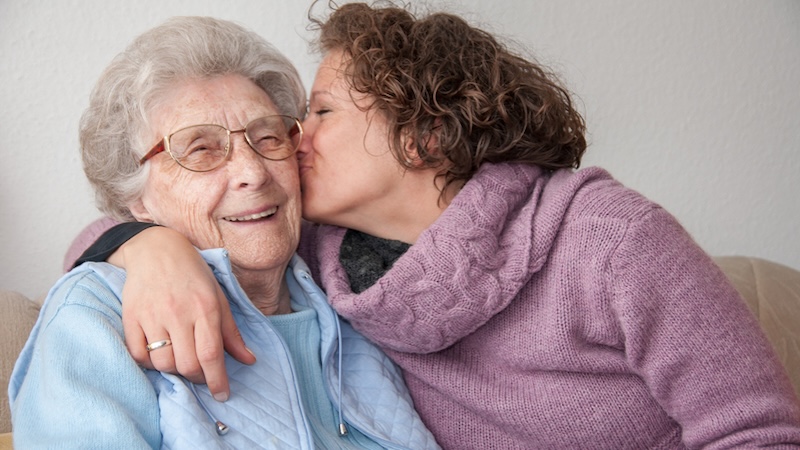 Senior woman and her daughter, for the cost of senior living in Massachusetts