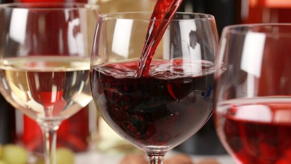 glasses of red and white wine, which often have sulfites in them.