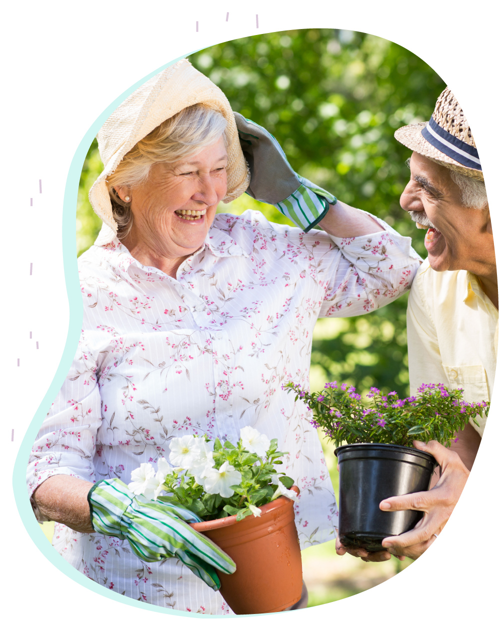 Senior couple gardening