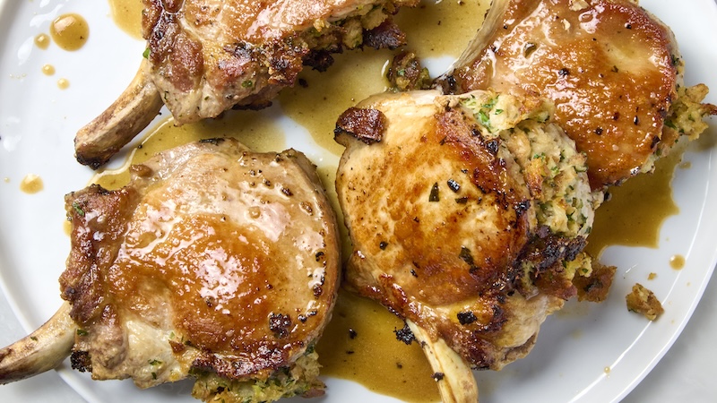 Stuffed pork chops ready to eat